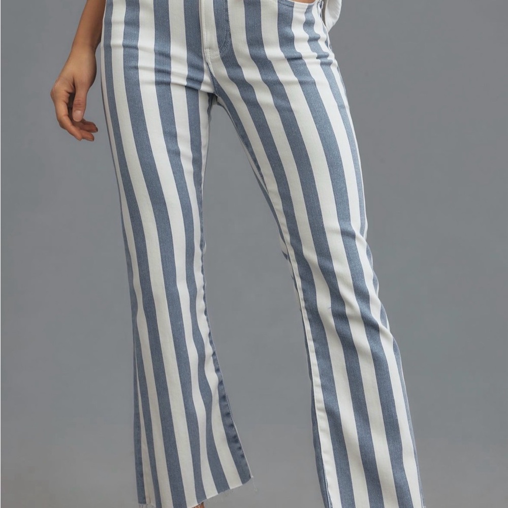 Frame Denim Blue and White Striped Ankle Jeans